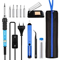 Soldadores de Estaño- WOWGO 60W 12 IN 1 Kit de Soldador Electronica de temperatura ajustable Interruptor con 5 Puntas…